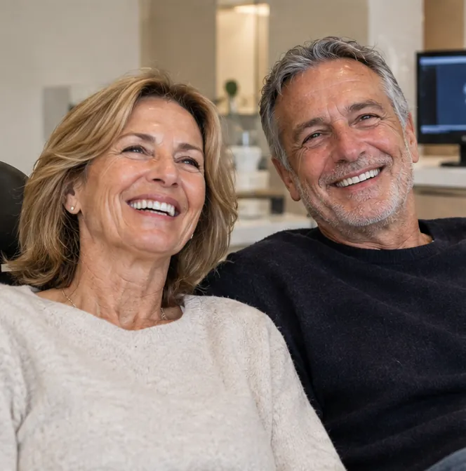 An older couple smiling after treatment