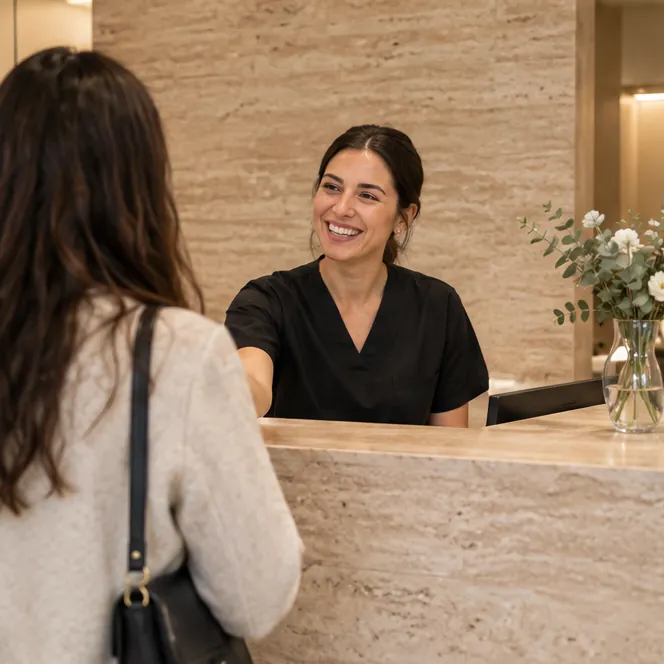 A patient greeted at reception