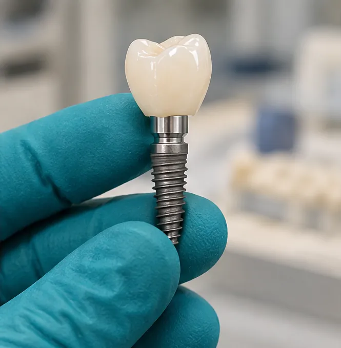 A ceramic crown on a titanium implant